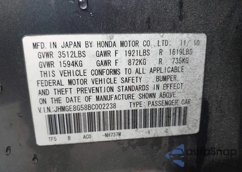 2011 Honda Fit Sport z USA, uszkodzony, nr VIN JHMGE8G58BC002238